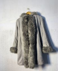 Grey Fur Trimmed Coat