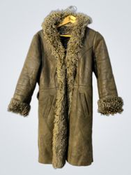 Brown Leather Coat with Fur Trim