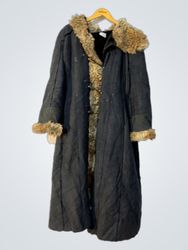 Long Black Fur-Trimmed Coat