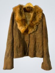 Brown Leather Jacket with Fur Trim