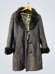 Long Gray Fur-Trimmed Coat