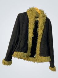 Black Jacket with Olive Green Fur Trim