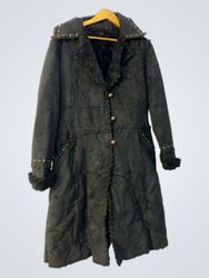 Long Black Coat with Fur Trim and Studs