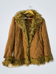 Brown Faux Fur Trimmed Suede Jacket