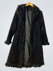 Black Velvet Fur Trimmed Long Coat