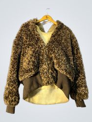 Faux Fur Leopard Print Bomber Jacket
