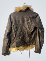 Brown Leather Jacket with Fur Trim
