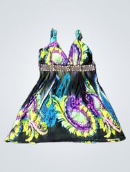 Women's Paisley Print Halter Top with Embellished ..