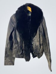 Black Leather Jacket with Fur Collar