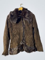 Brown Suede Jacket with Fur Trim
