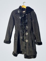 Black Faux Fur Lined Duffle Coat