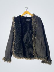 Black Faux Fur Trimmed Hooded Jacket