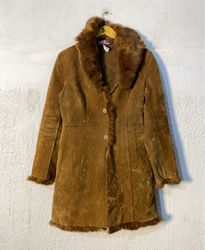 Brown Suede Fur Trimmed Coat