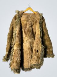 Brown Suede Shearling Lined Coat with Hood
