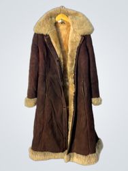 Long Brown Suede Shearling Coat