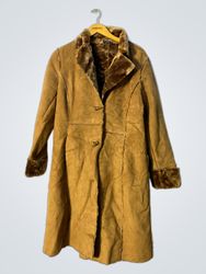 Brown Faux Suede Fur Trimmed Coat