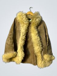 Brown Suede Sheepskin Jacket with Fur Trim
