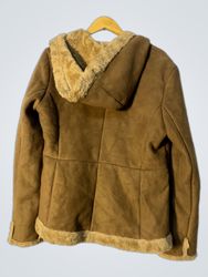 Brown Suede Faux Fur Lined Hooded Jacket