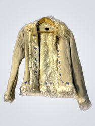 Shearling Jacket with Butterfly Embroidery