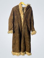Brown Suede Coat with Fur Trim