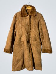 Brown Faux Suede Shearling Lined Coat