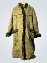 Long Green Coat with Fur Trim