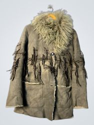 Shearling Coat with Fur Collar and Tassel Embellis..