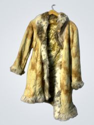 Tan and Brown Tie-Dye Faux Fur Trimmed Coat