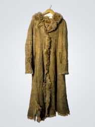 Long Brown Suede and Fur Coat
