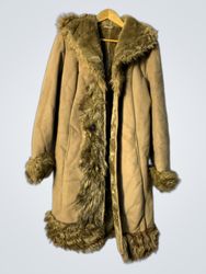 Tan Faux Fur Trimmed Coat