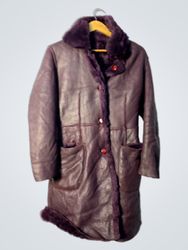 Purple Leather Coat with Fur Trim