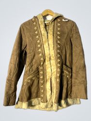 Brown Suede Faux Fur Lined Hooded Jacket