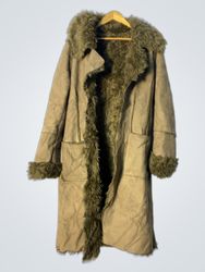 Long Suede Coat with Fur Trim