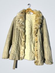 Beige Suede Jacket with Fur Trim and Belt
