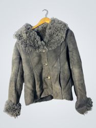Grey Suede Jacket with Fur Collar and Cuffs