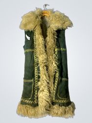 Green Suede Vest with Fur Trim