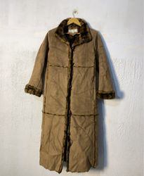Brown faux fur lined long coat