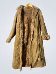 Brown Suede Shearling Lined Long Coat