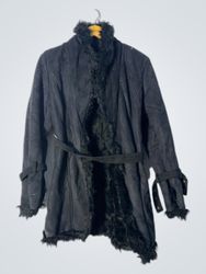 Black Faux Fur Trimmed Coat with Belt