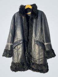 Black Faux Leather Fur Trimmed Coat