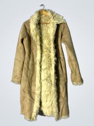 Tan faux fur lined long coat