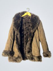 Brown Suede Fur Trimmed Coat
