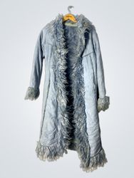 Light Blue Faux Fur Trimmed Coat