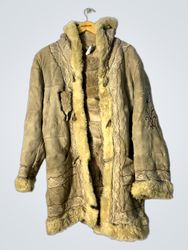 Shearling Coat with Hood and Embroidery