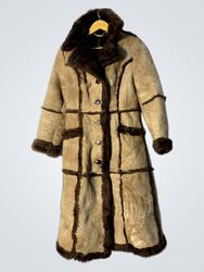 Brown Suede and Fur Trimmed Long Coat