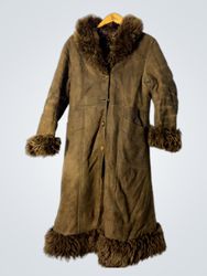 Brown Suede Fur Trimmed Coat