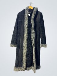 Black Faux Fur Lined Long Coat