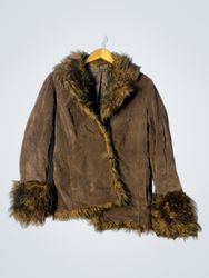 Brown Suede Jacket with Fur Trim