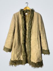 Women's Beige Faux Fur Trimmed Coat