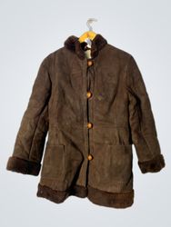 Brown Suede and Fur Trimmed Coat